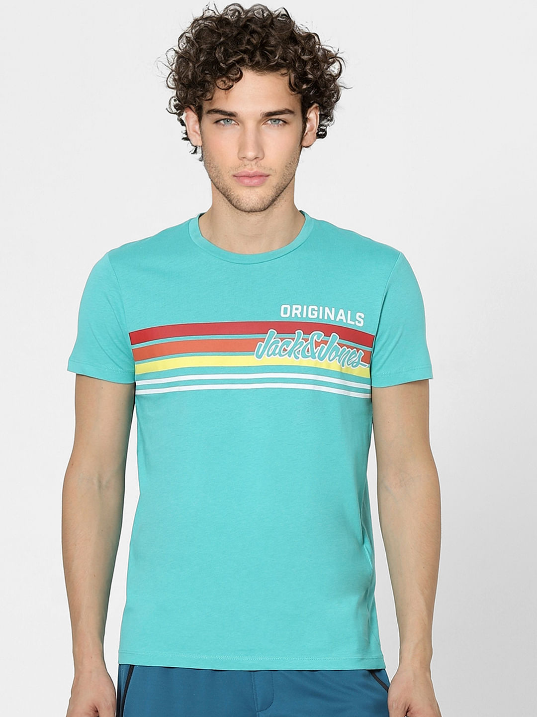 Aqua Blue Graphic Print Crew Neck T-shirt