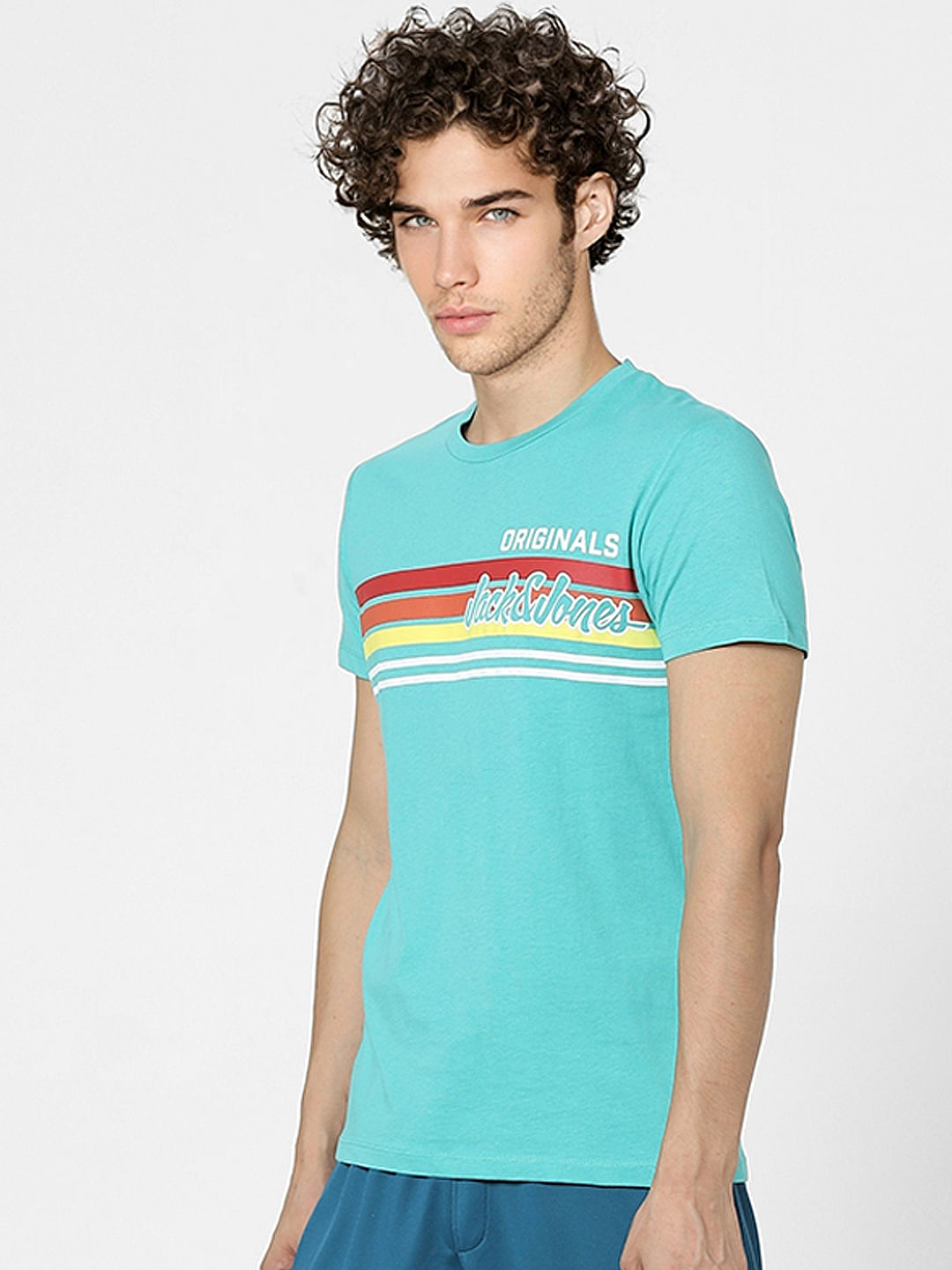 Aqua Blue Graphic Print Crew Neck T-shirt