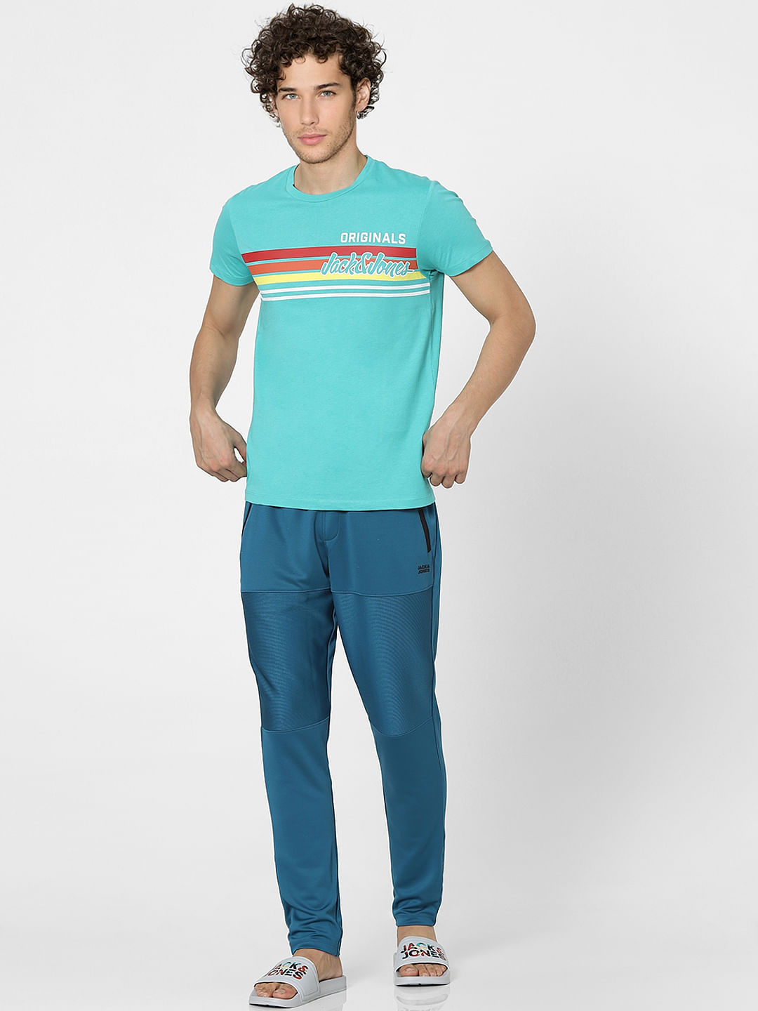 Aqua Blue Graphic Print Crew Neck T-shirt