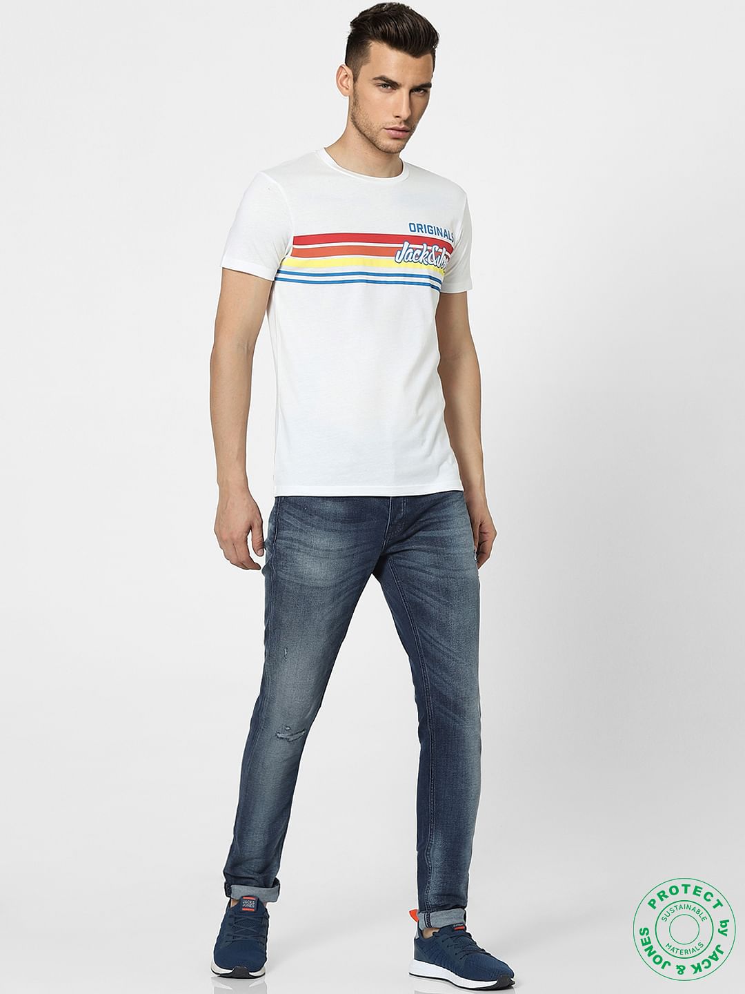 White Graphic Print Crew Neck T-shirt