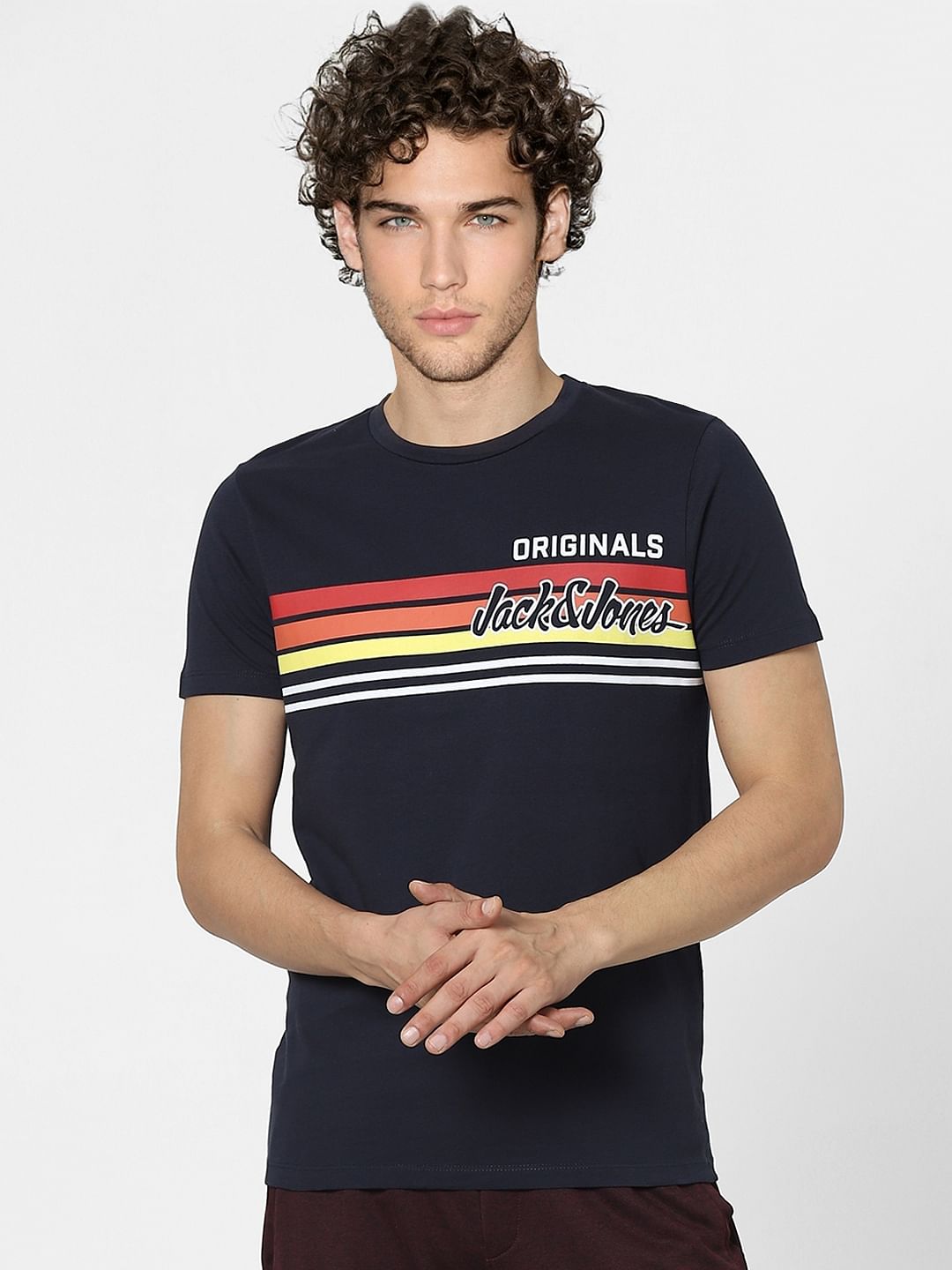 Navy Blue Graphic Print Crew Neck T-shirt