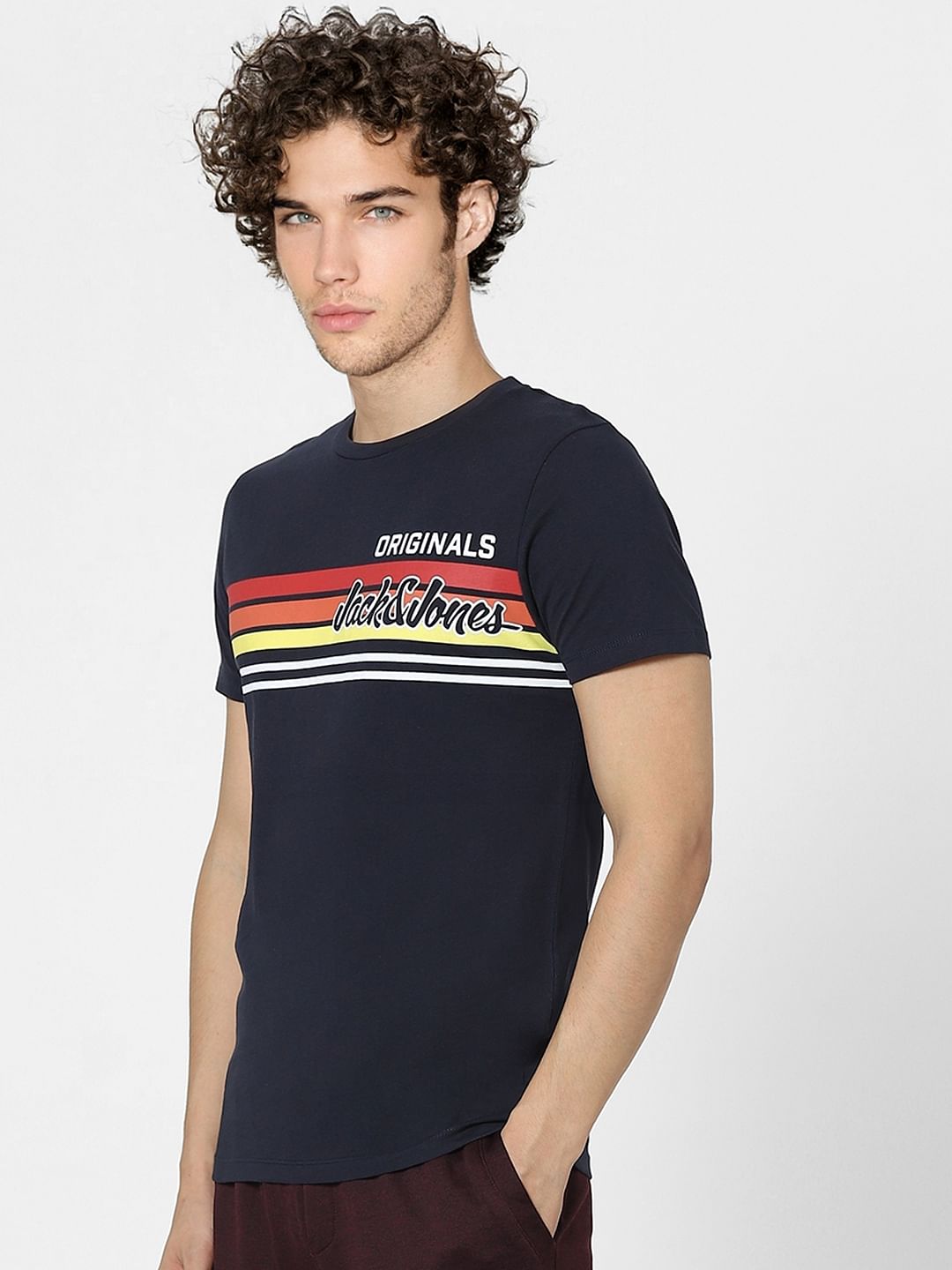 Navy Blue Graphic Print Crew Neck T-shirt