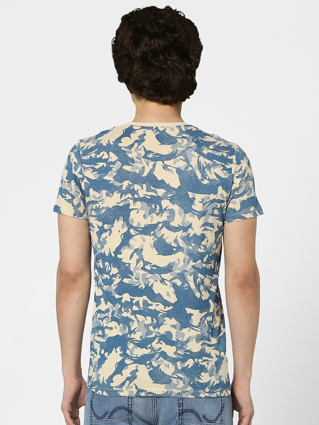 Beige Printed Crew Neck T-shirt