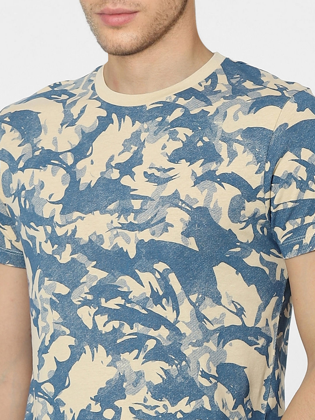 Beige Printed Crew Neck T-shirt