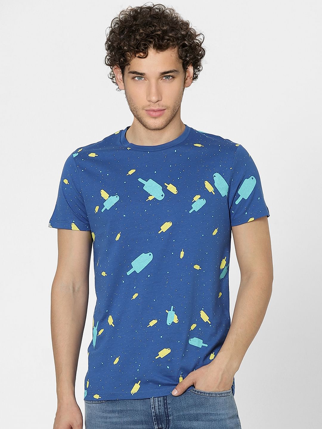 Blue Graphic Print Crew Neck T-shirt