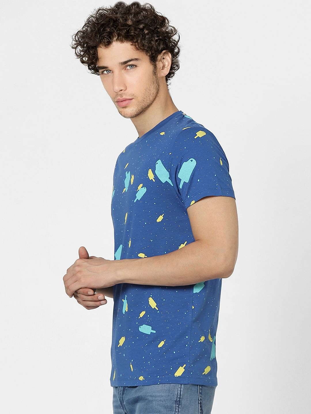 Blue Graphic Print Crew Neck T-shirt