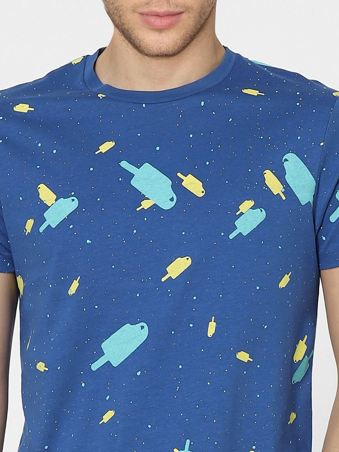 Blue Graphic Print Crew Neck T-shirt