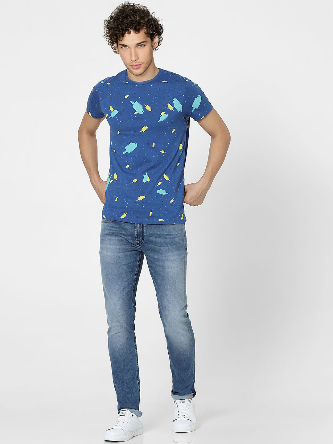 Blue Graphic Print Crew Neck T-shirt