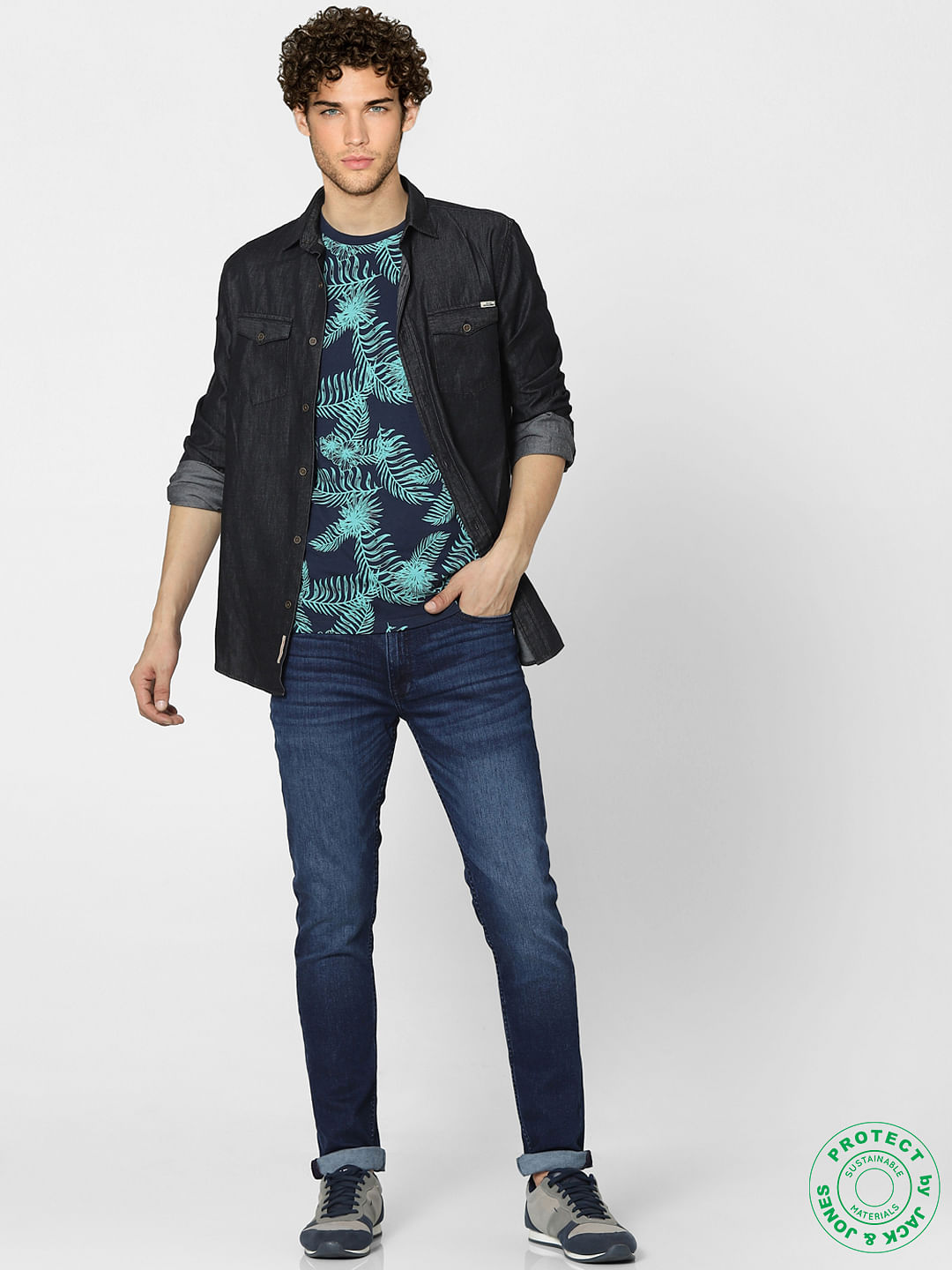 Blue Graphic Print Crew Neck T-shirt