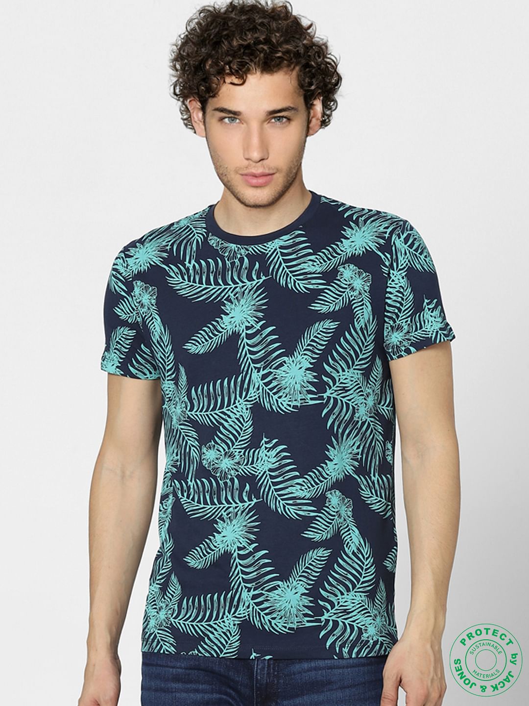 Blue Graphic Print Crew Neck T-shirt