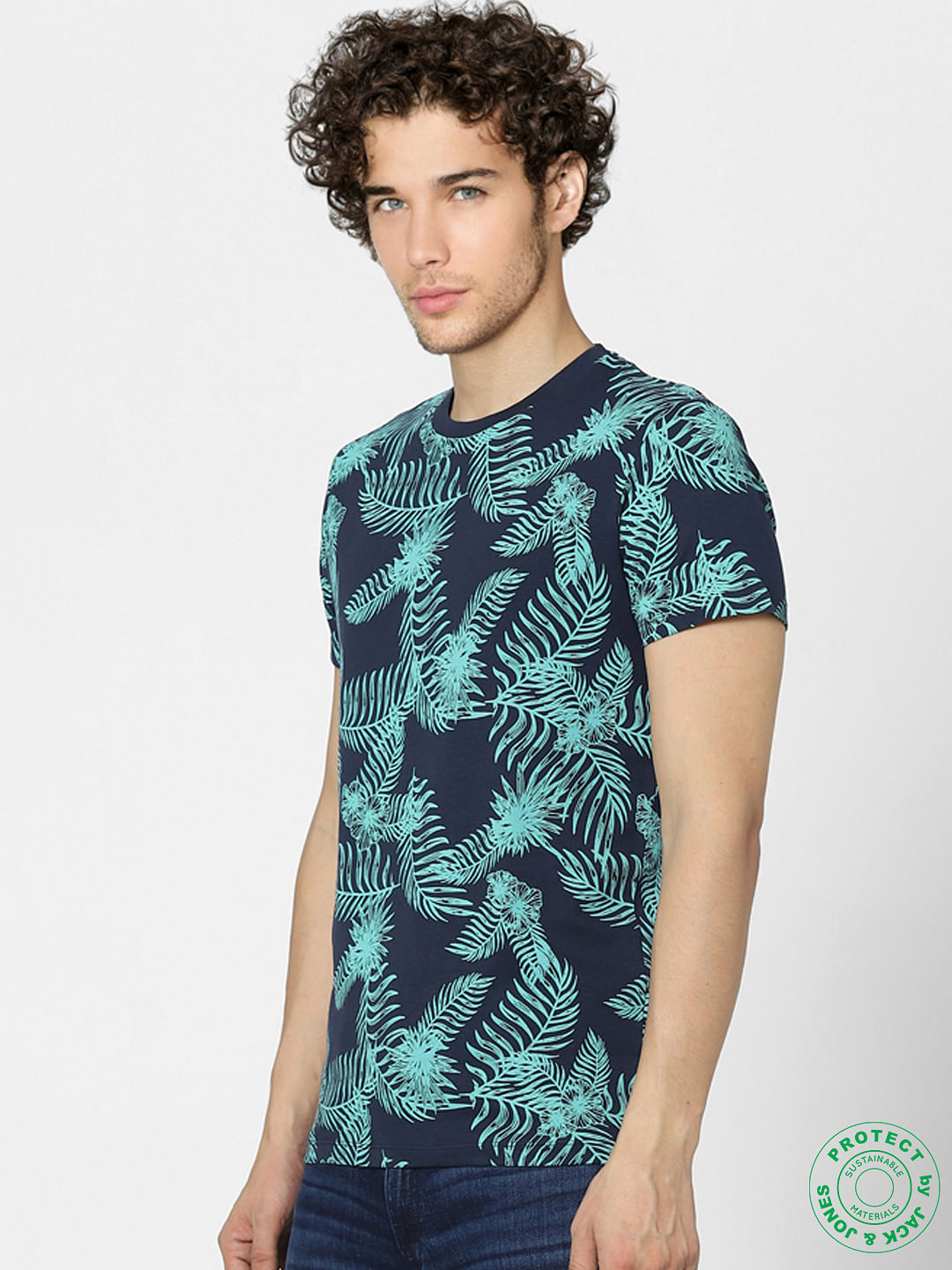 Blue Graphic Print Crew Neck T-shirt