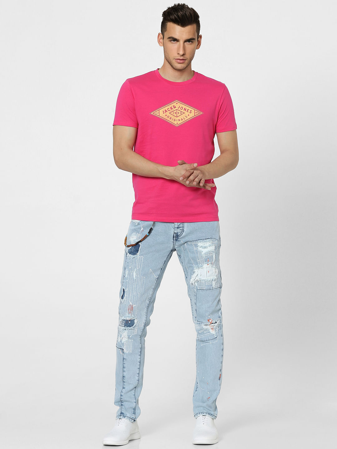 Pink Graphic Print Crew Neck T-shirt