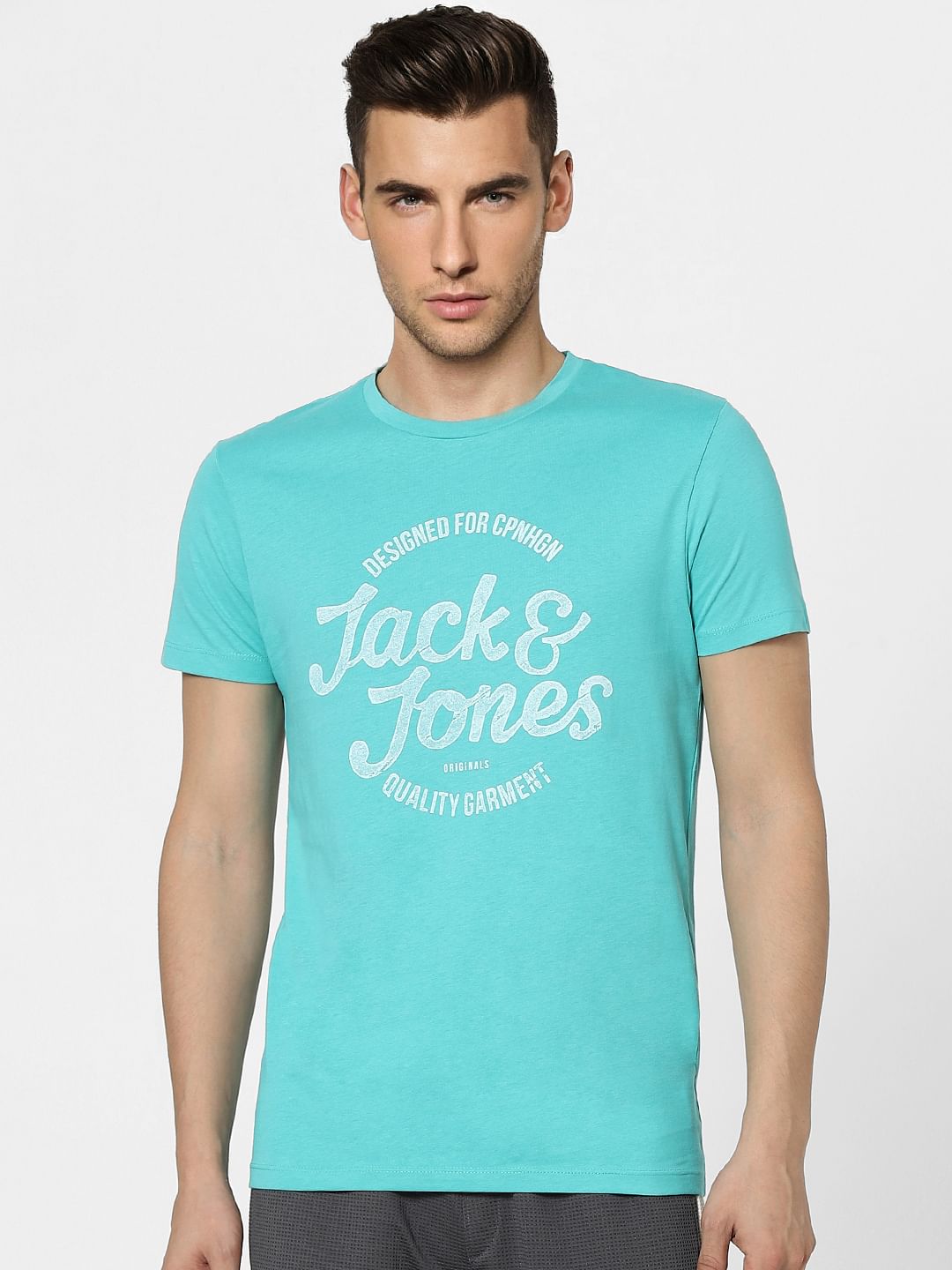 Aqua Blue Graphic Print Crew Neck T-shirt