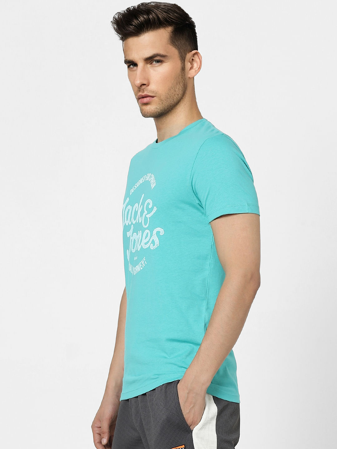 Aqua Blue Graphic Print Crew Neck T-shirt