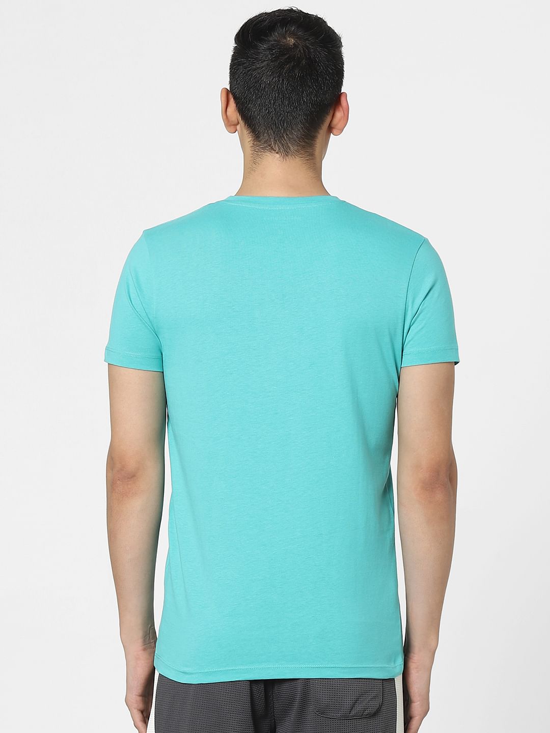 Aqua Blue Graphic Print Crew Neck T-shirt