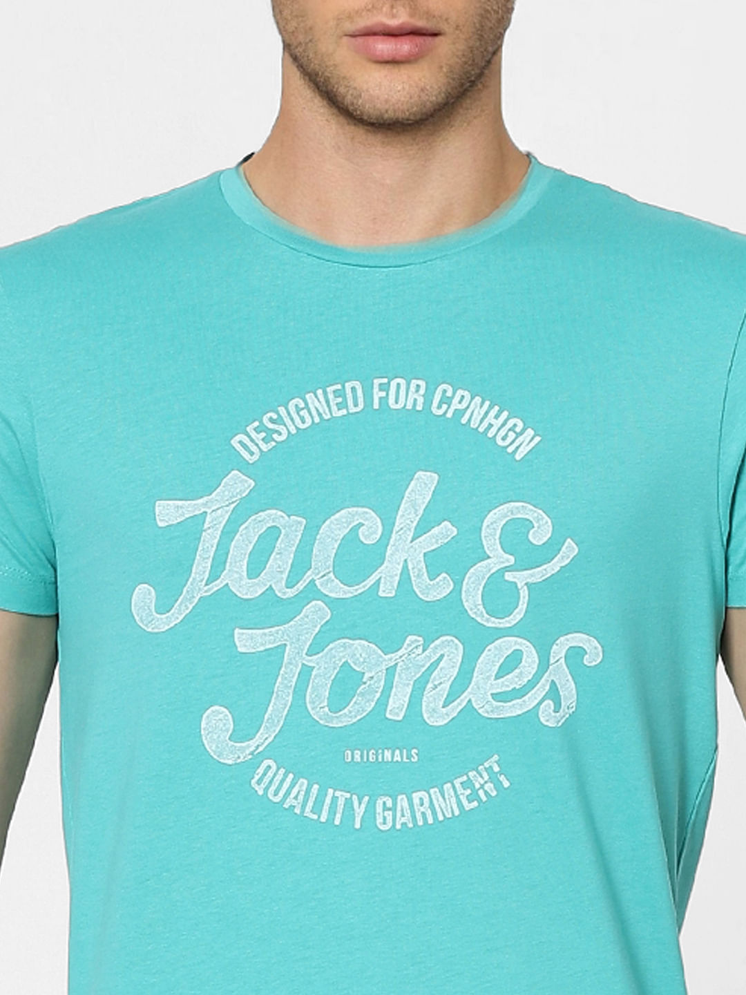 Aqua Blue Graphic Print Crew Neck T-shirt