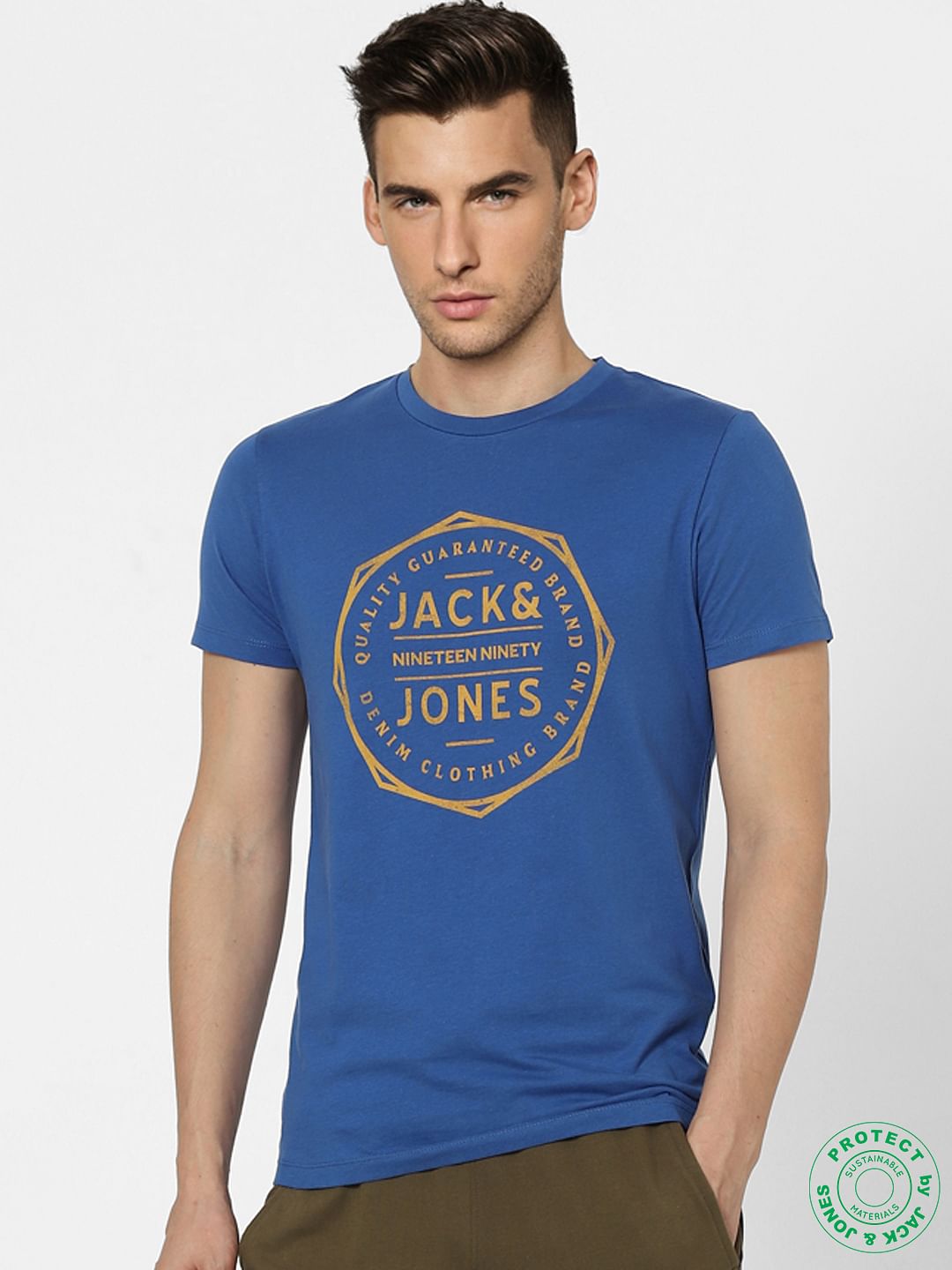 Blue Graphic Print Crew Neck T-shirt