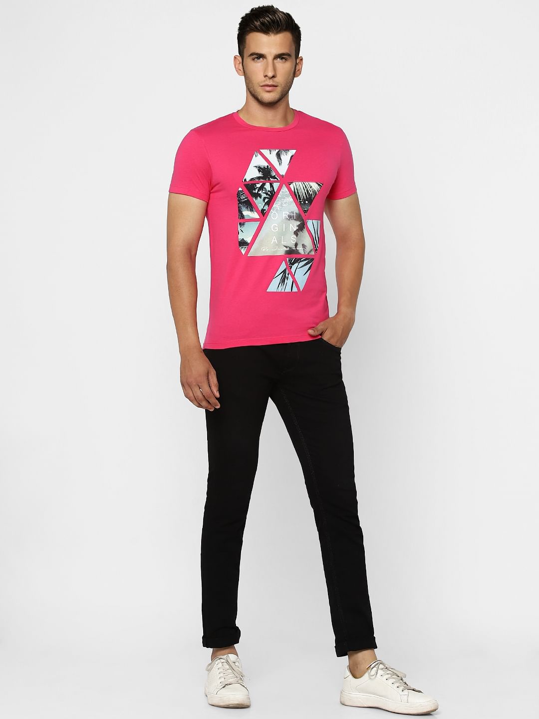Pink Graphic Print Crew Neck T-shirt - S