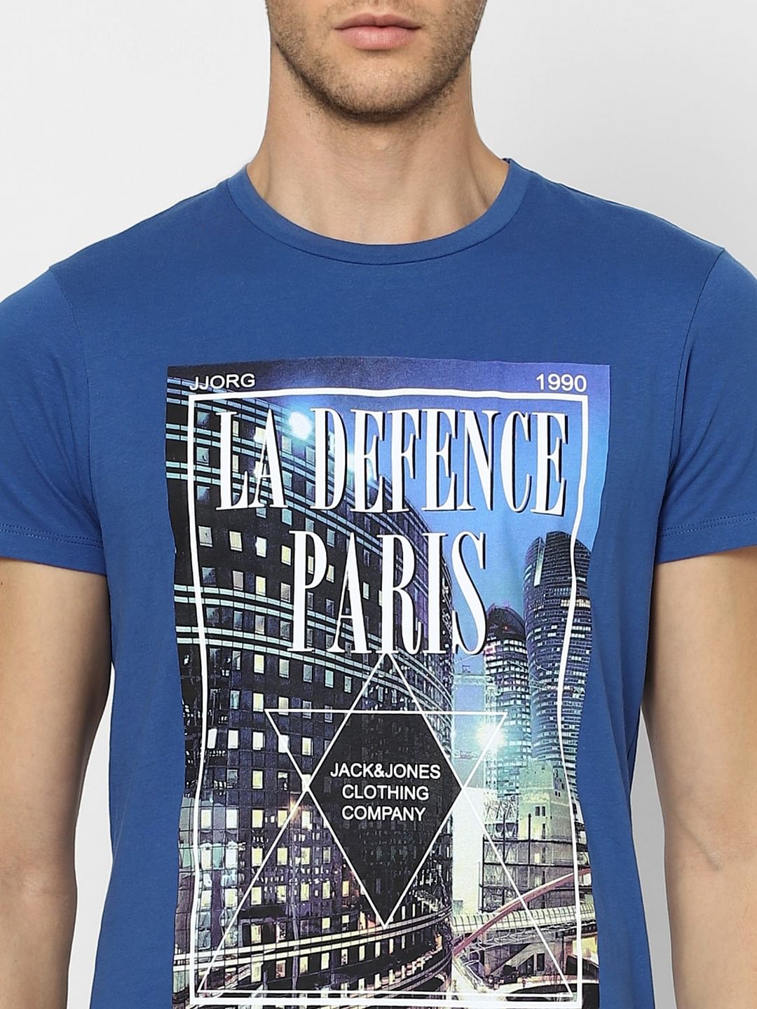 Blue Graphic Print Crew Neck T-shirt