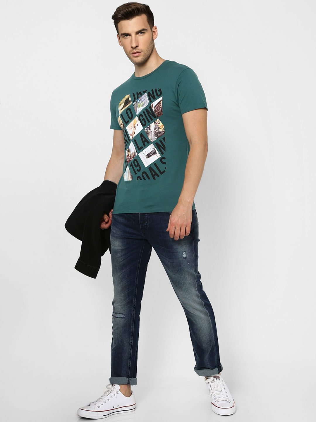 Green Graphic Print Crew Neck T-shirt - S