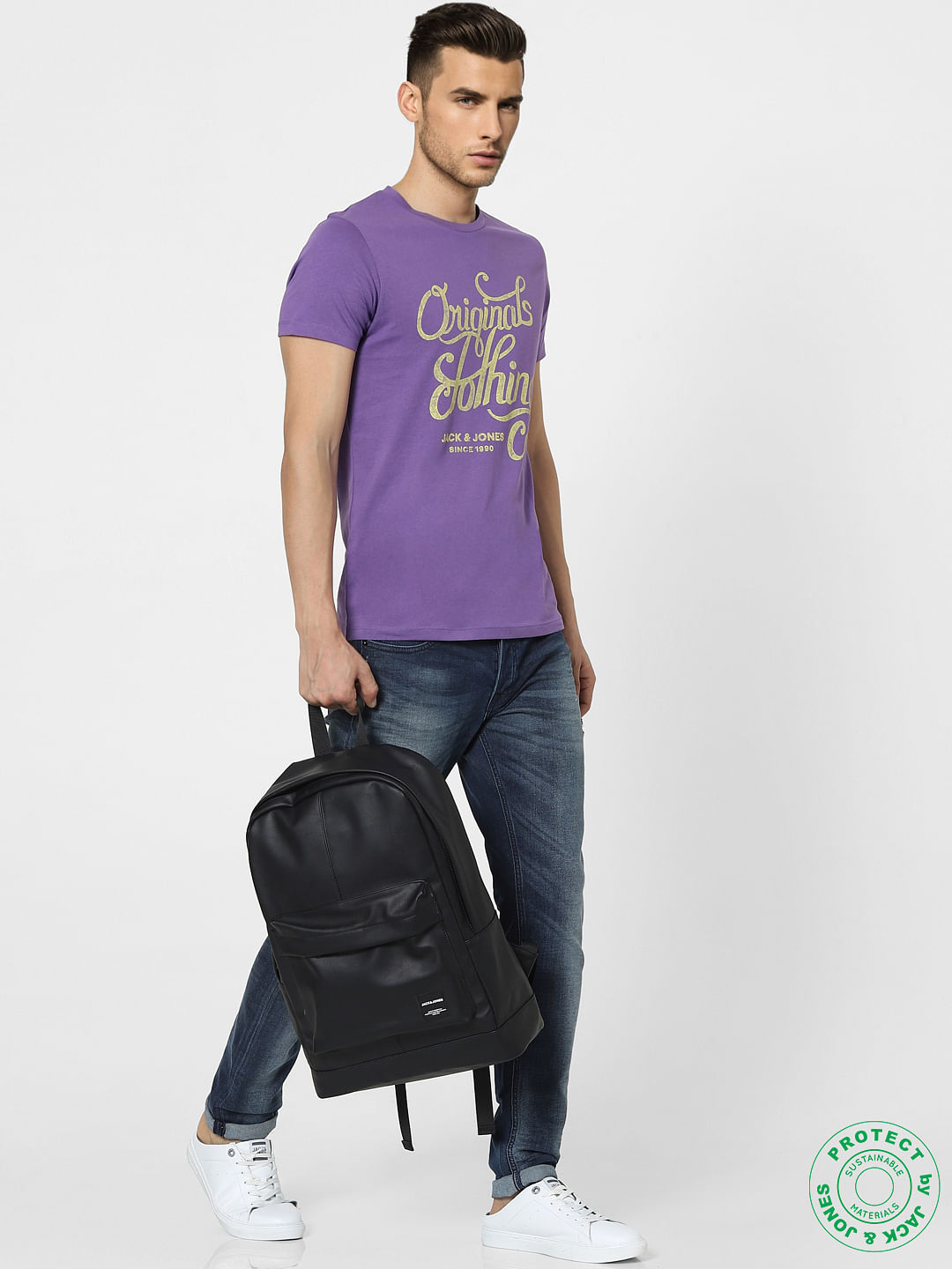 Purple Graphic Print Crew Neck T-shirt - S