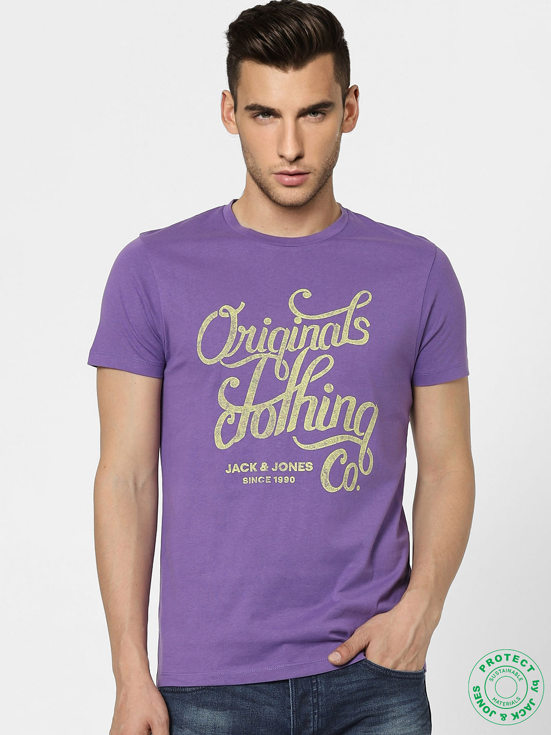 Purple Graphic Print Crew Neck T-shirt
