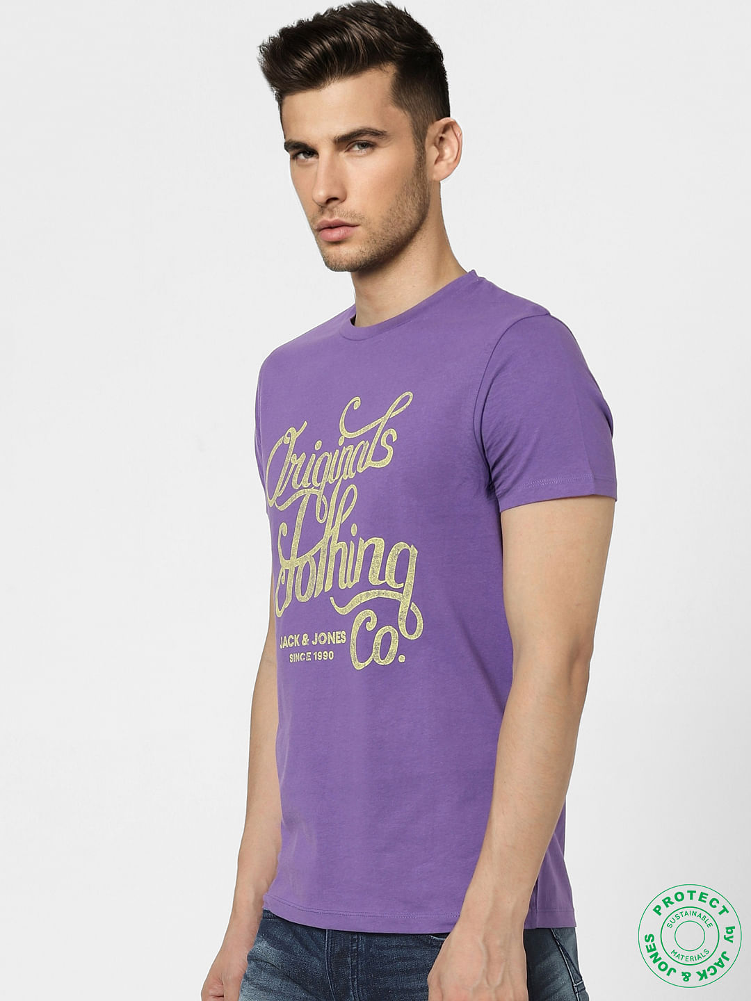 Purple Graphic Print Crew Neck T-shirt
