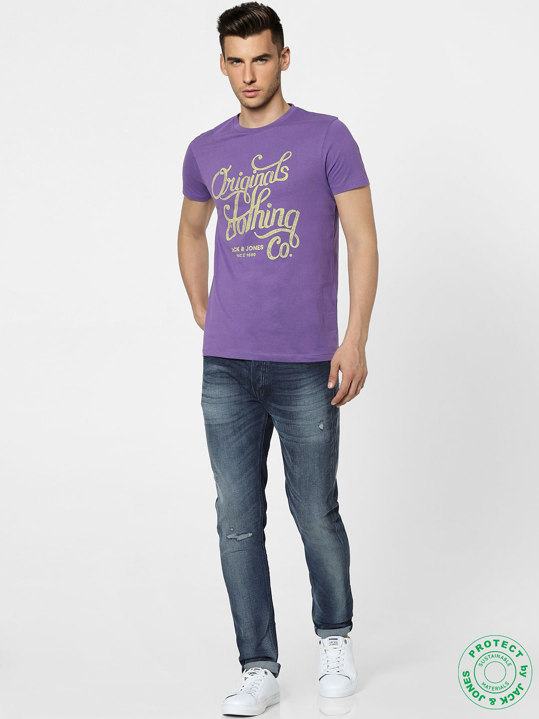 Purple Graphic Print Crew Neck T-shirt