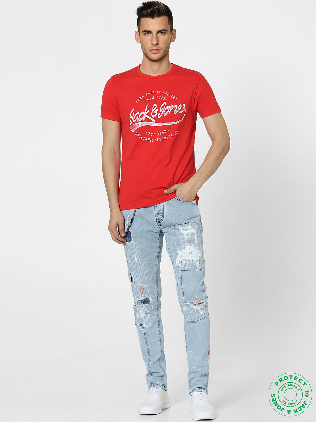 Red Graphic Print Crew Neck T-shirt