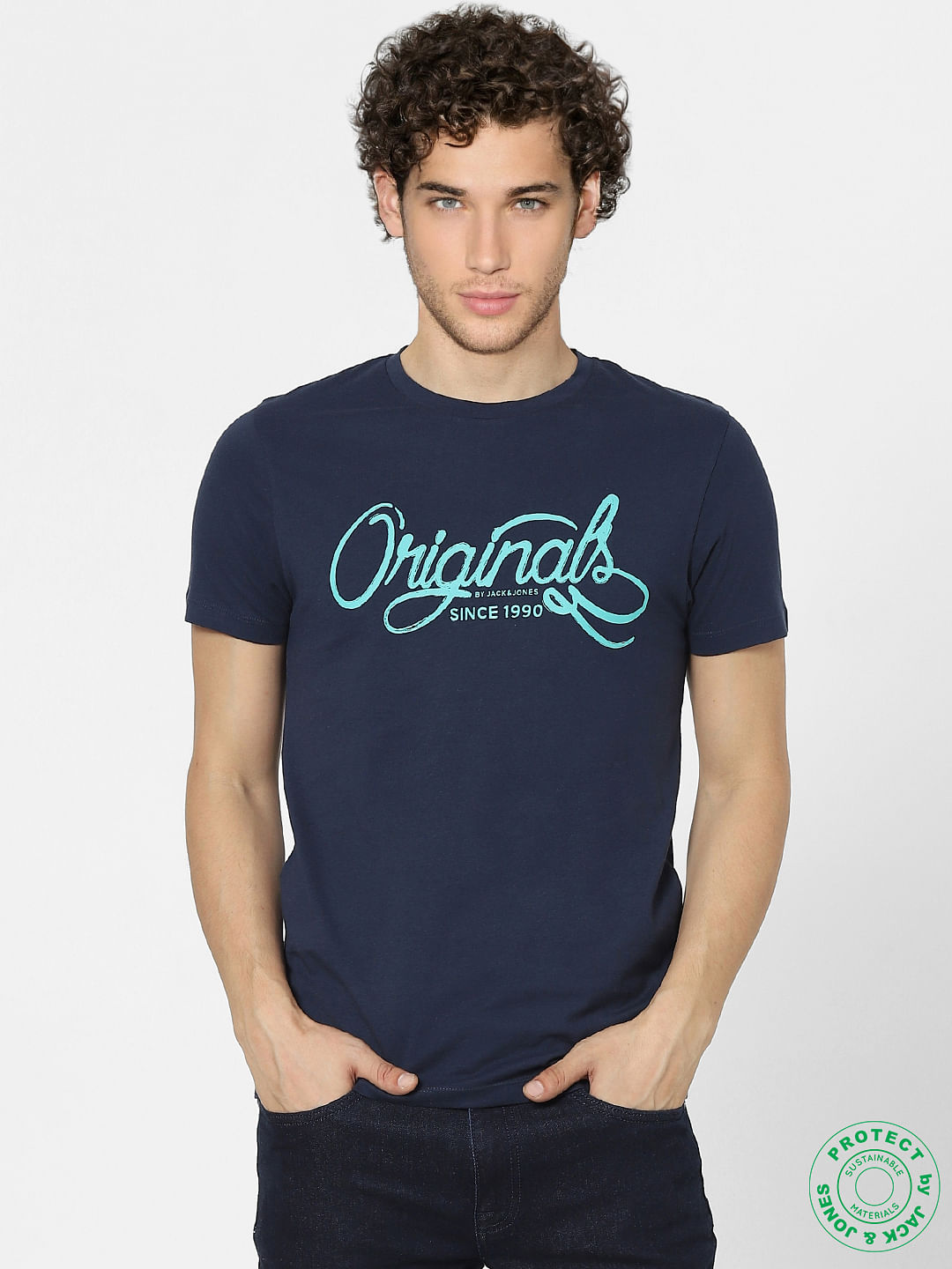 Blue Graphic Print Crew Neck T-shirt