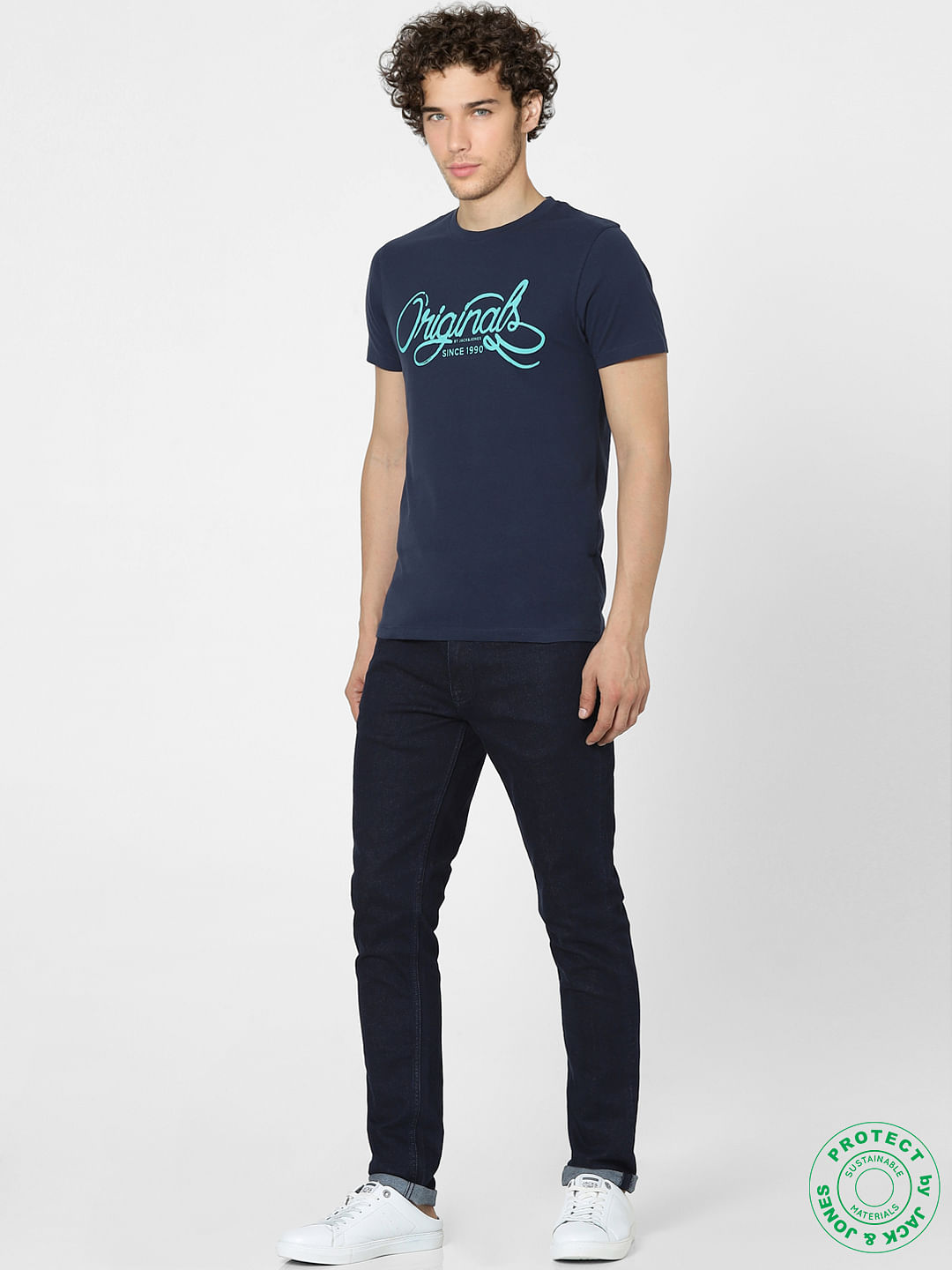 Blue Graphic Print Crew Neck T-shirt