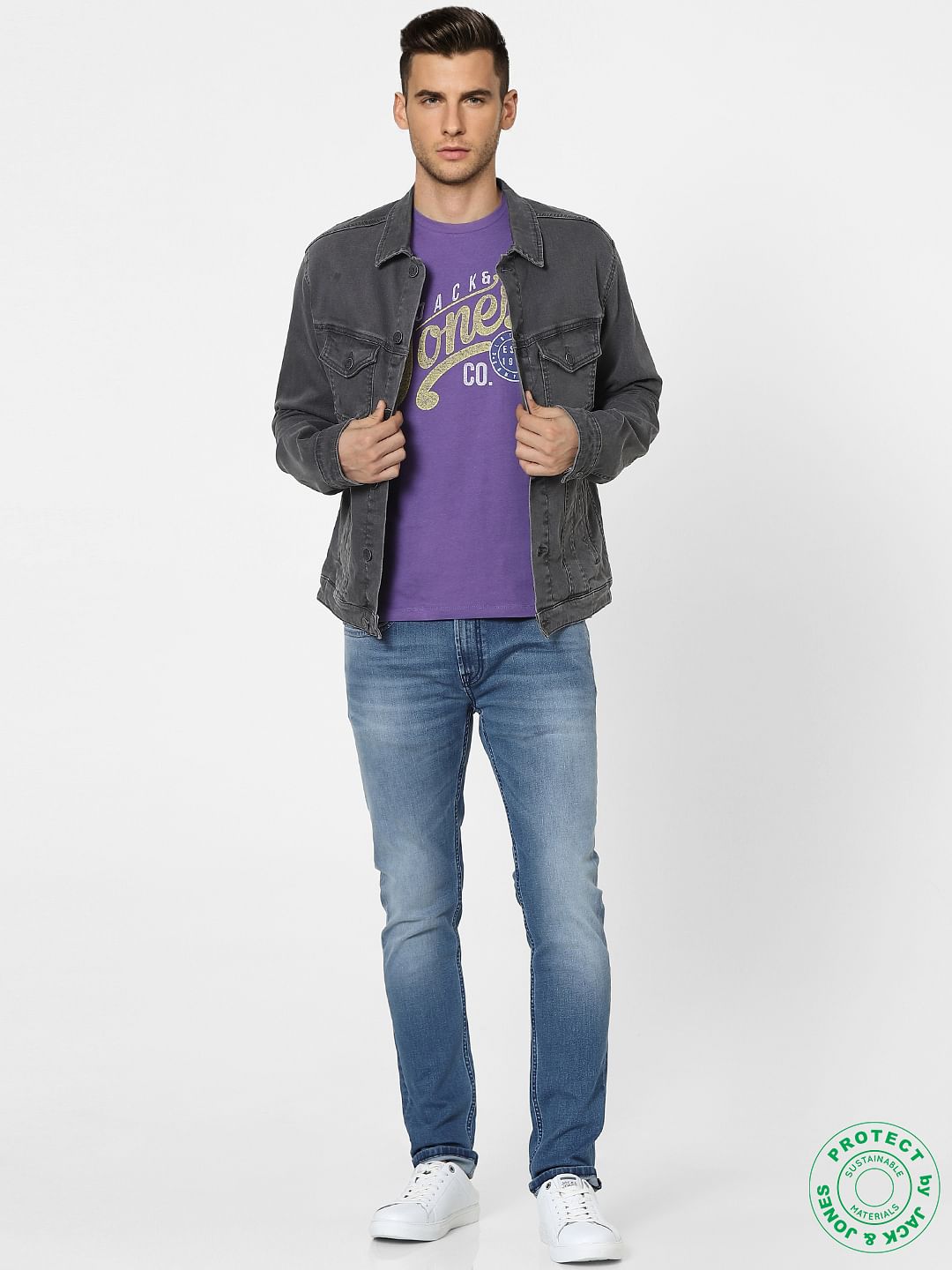 Purple Graphic Print Crew Neck T-shirt