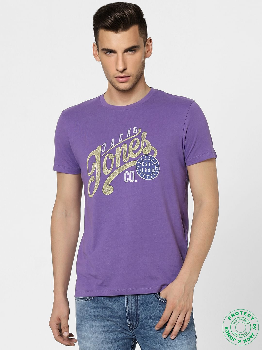 Purple Graphic Print Crew Neck T-shirt