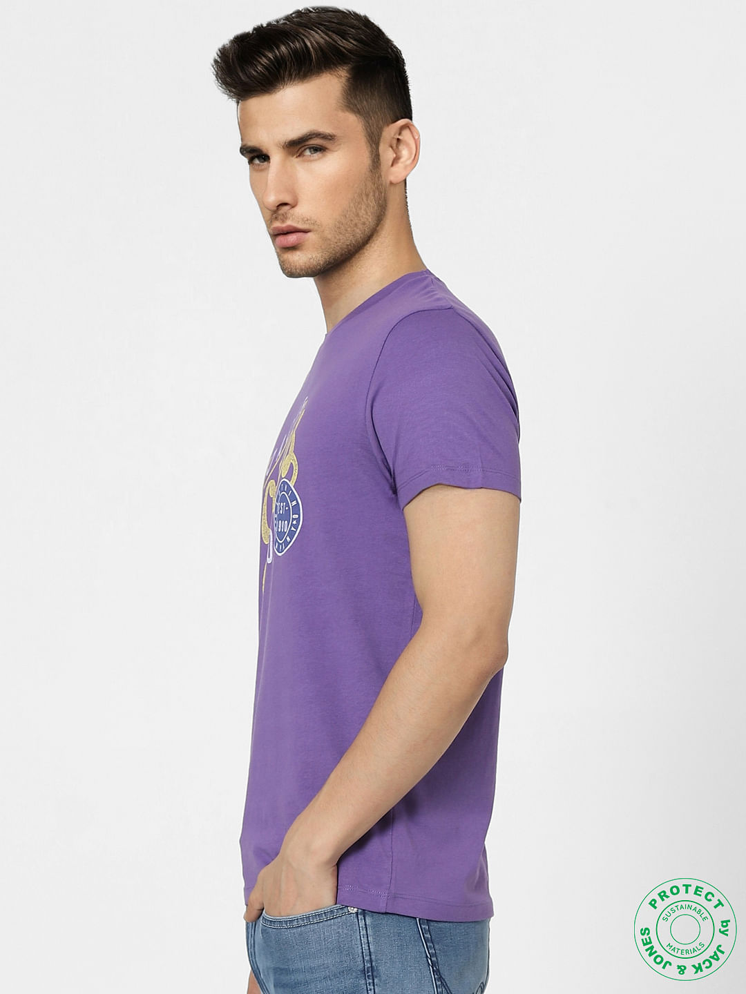 Purple Graphic Print Crew Neck T-shirt