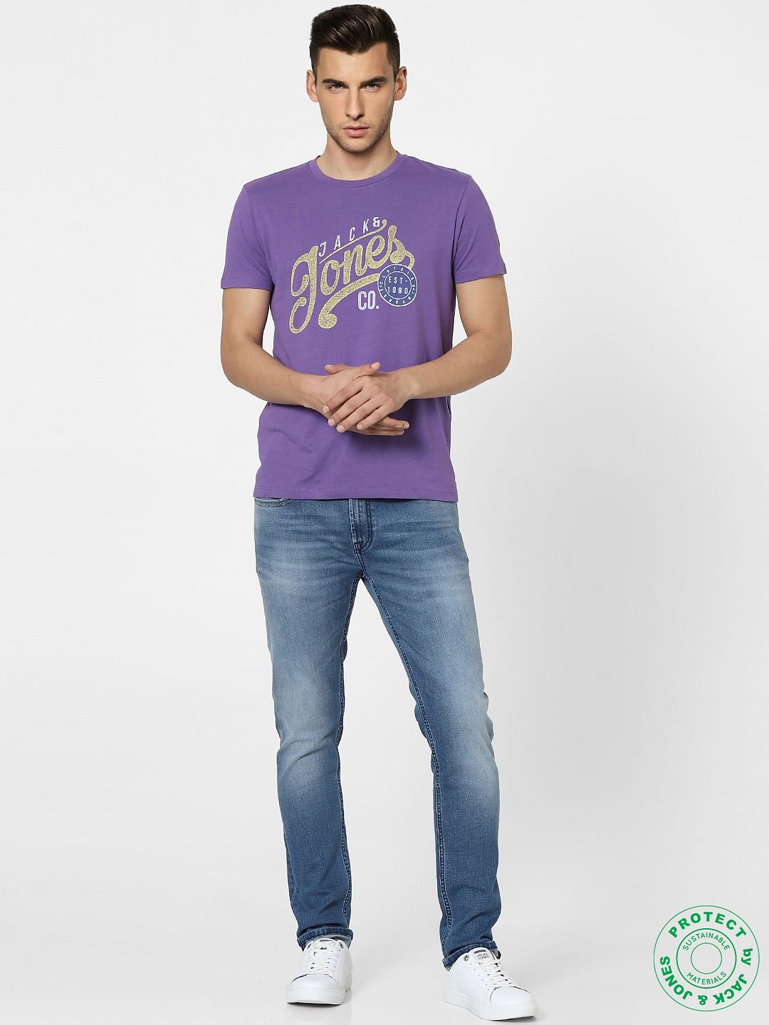 Purple Graphic Print Crew Neck T-shirt