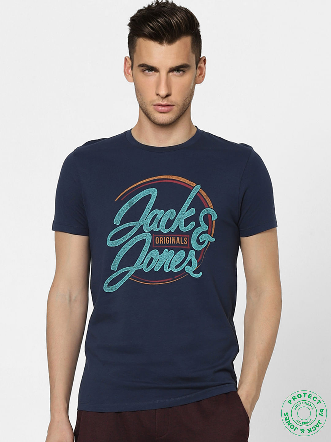 Blue Graphic Print Crew Neck T-shirt