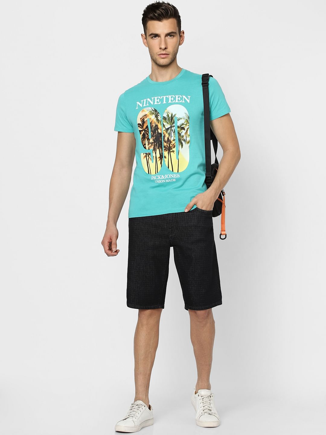 Light Blue Graphic Print Crew Neck T-shirt - S