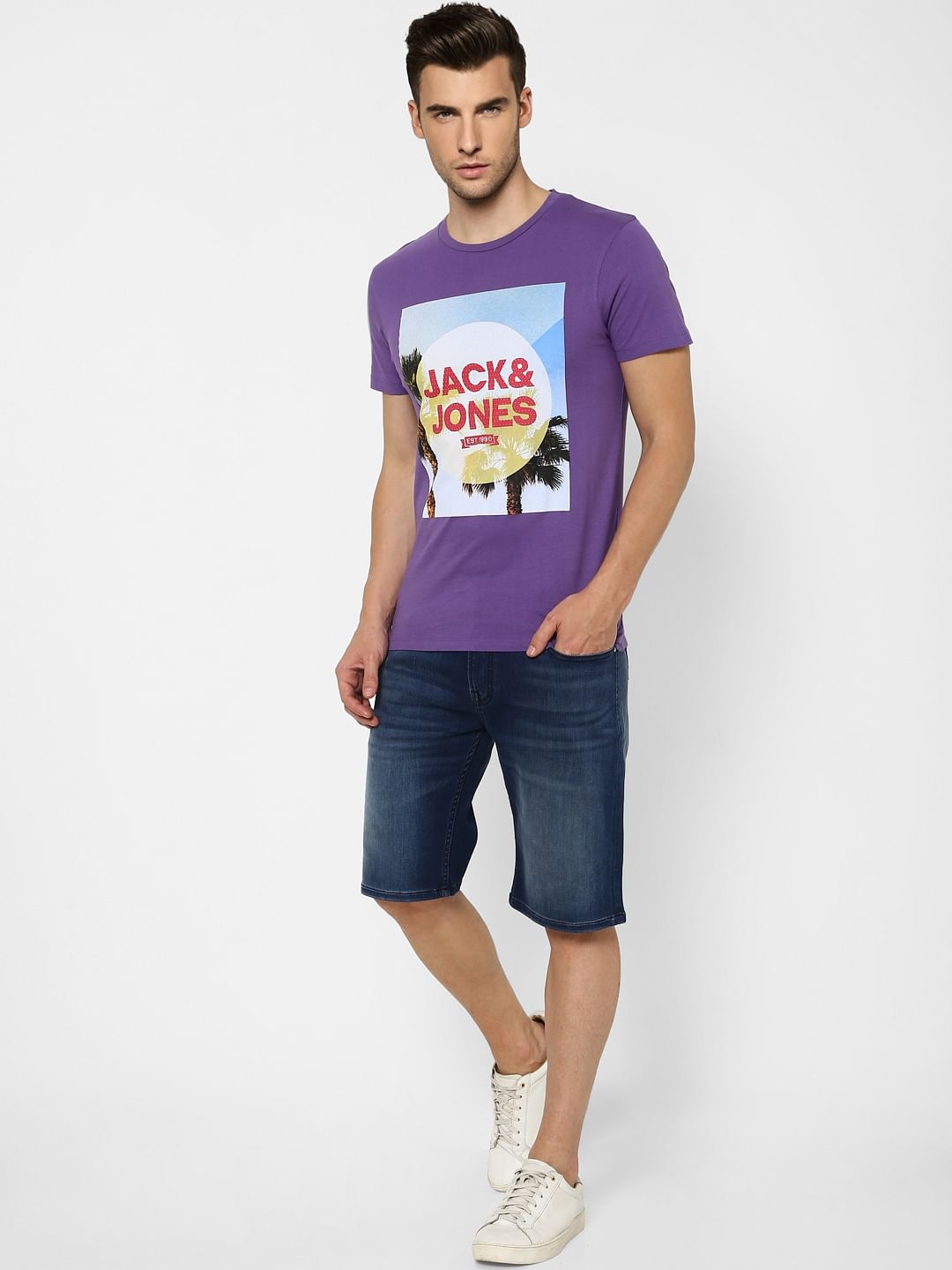 Purple Graphic Print Crew Neck T-shirt