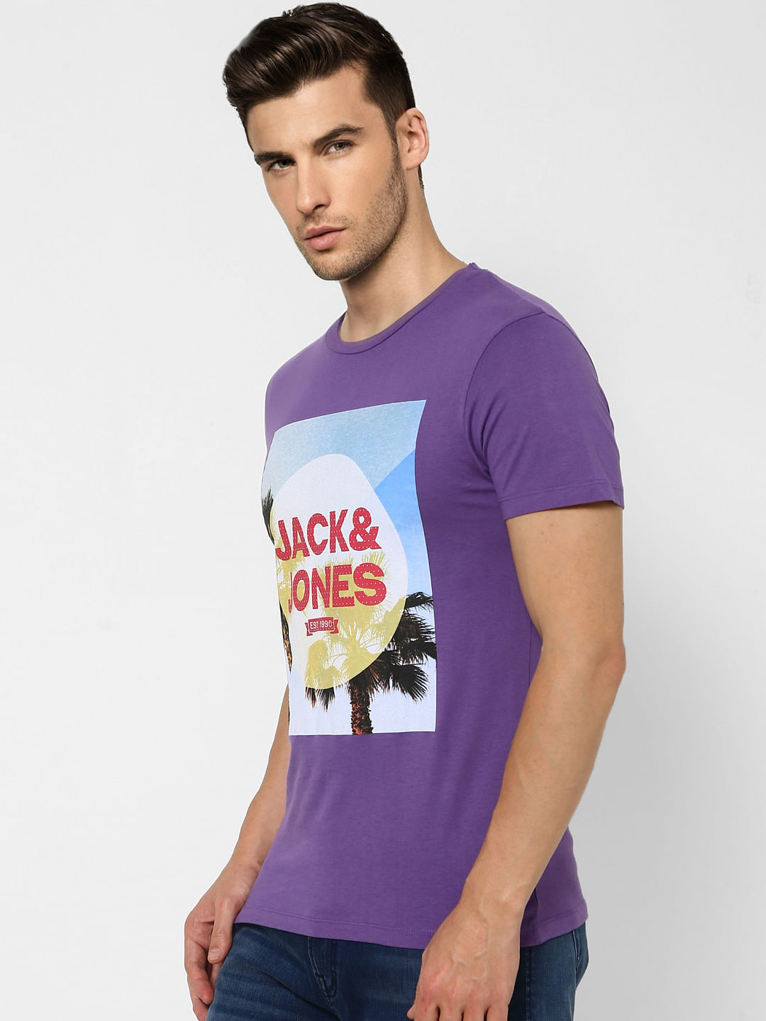 Purple Graphic Print Crew Neck T-shirt