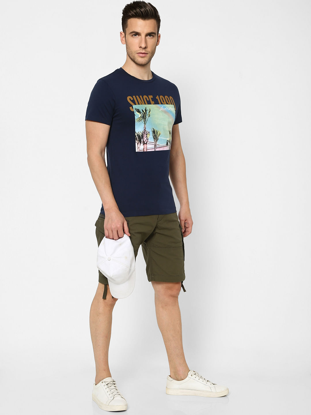 Navy Blue Graphic Print Crew Neck T-shirt - S