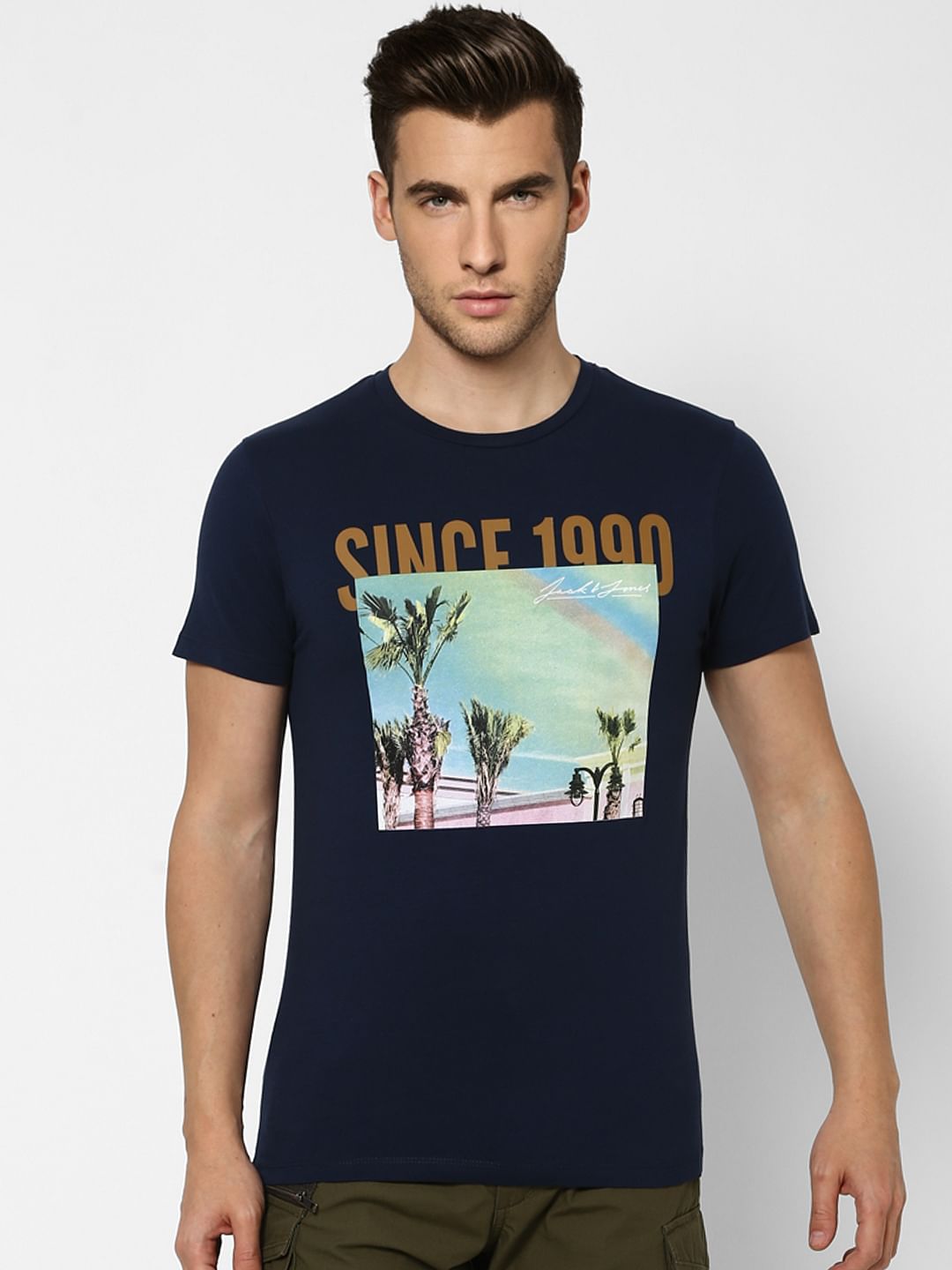 Navy Blue Graphic Print Crew Neck T-shirt