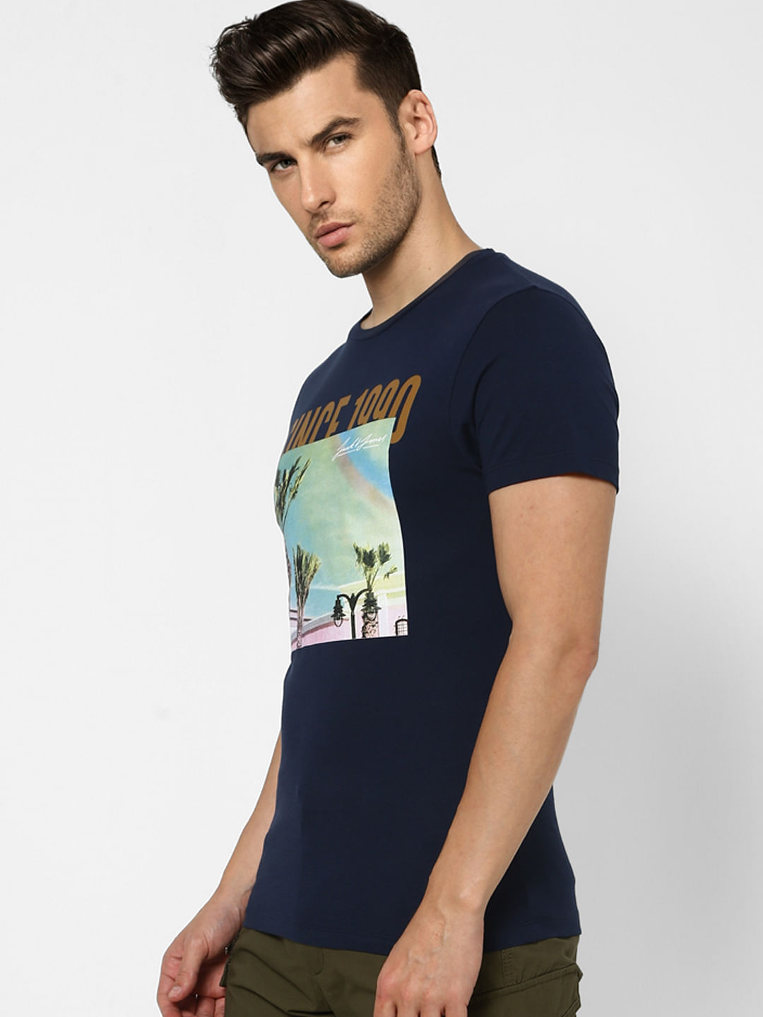 Navy Blue Graphic Print Crew Neck T-shirt