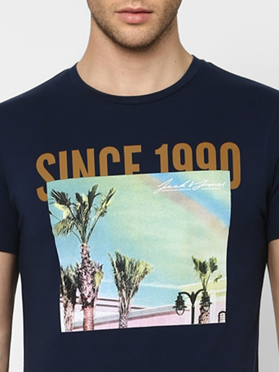 Navy Blue Graphic Print Crew Neck T-shirt