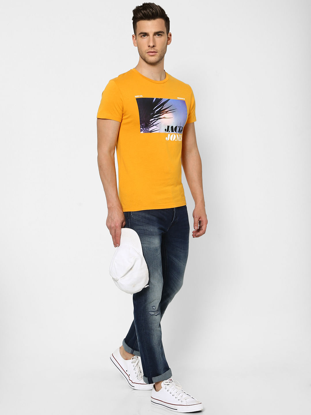 Orange Graphic Print Crew Neck T-shirt - S