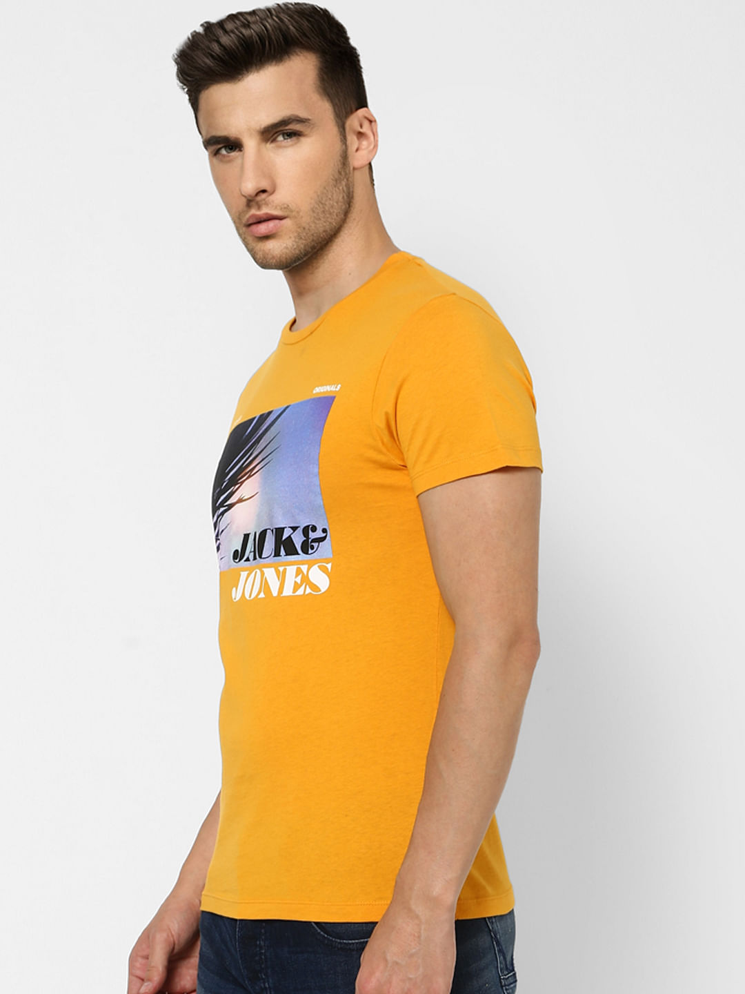 Orange Graphic Print Crew Neck T-shirt