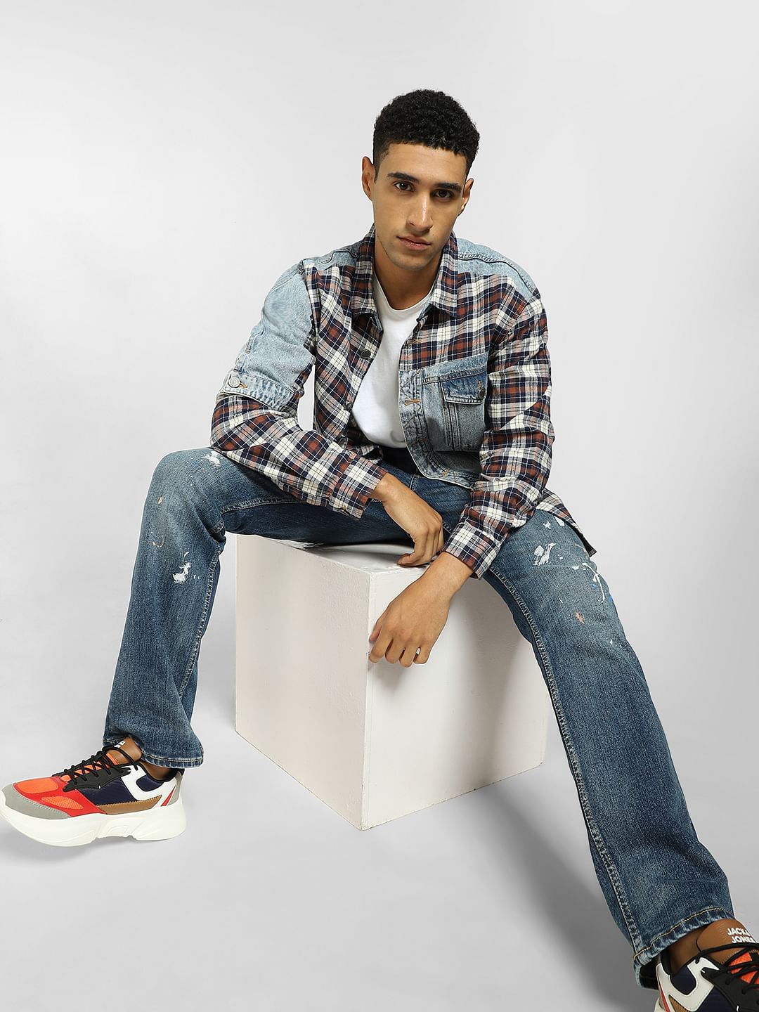 Brown Cut & Sew Denim Oversized Shirt - S