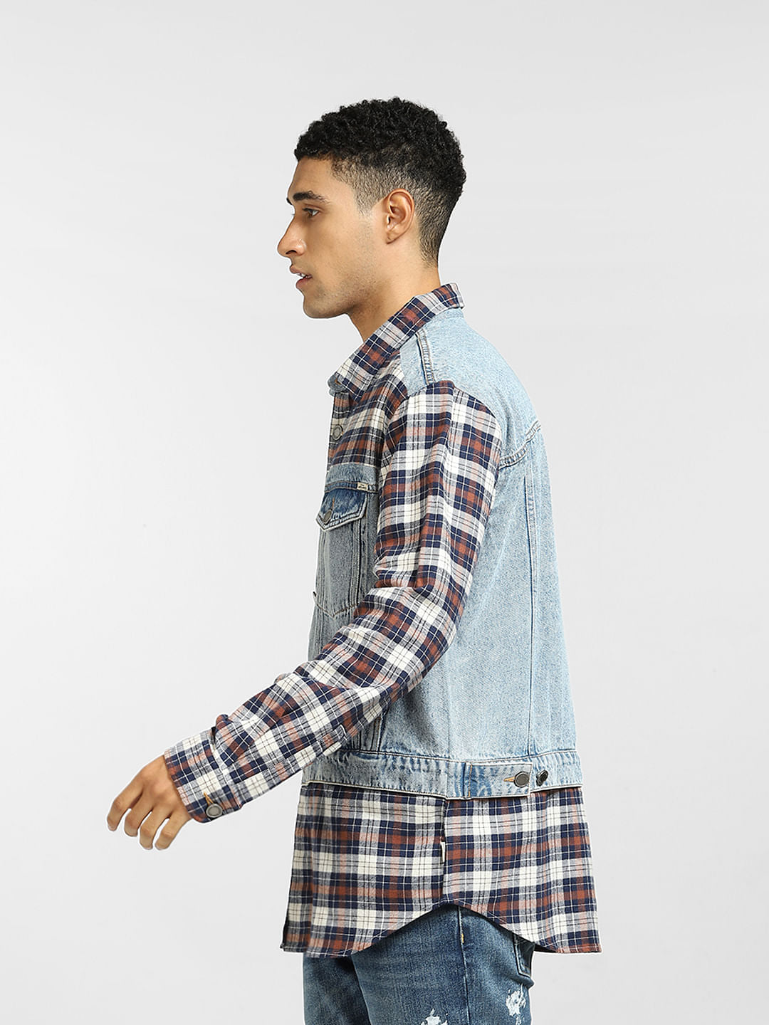 Brown Cut & Sew Denim Oversized Shirt