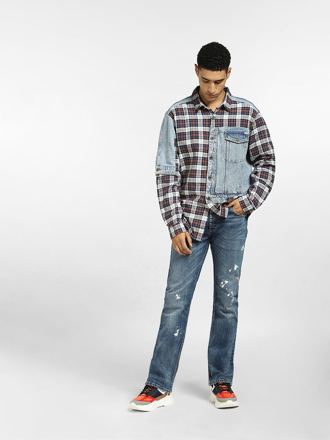 Brown Cut & Sew Denim Oversized Shirt