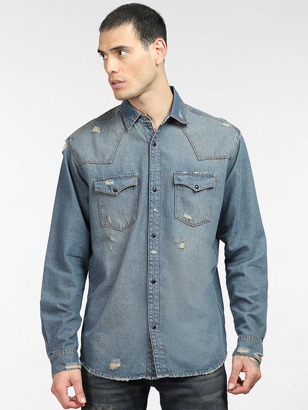 Blue Washed Denim Shirt