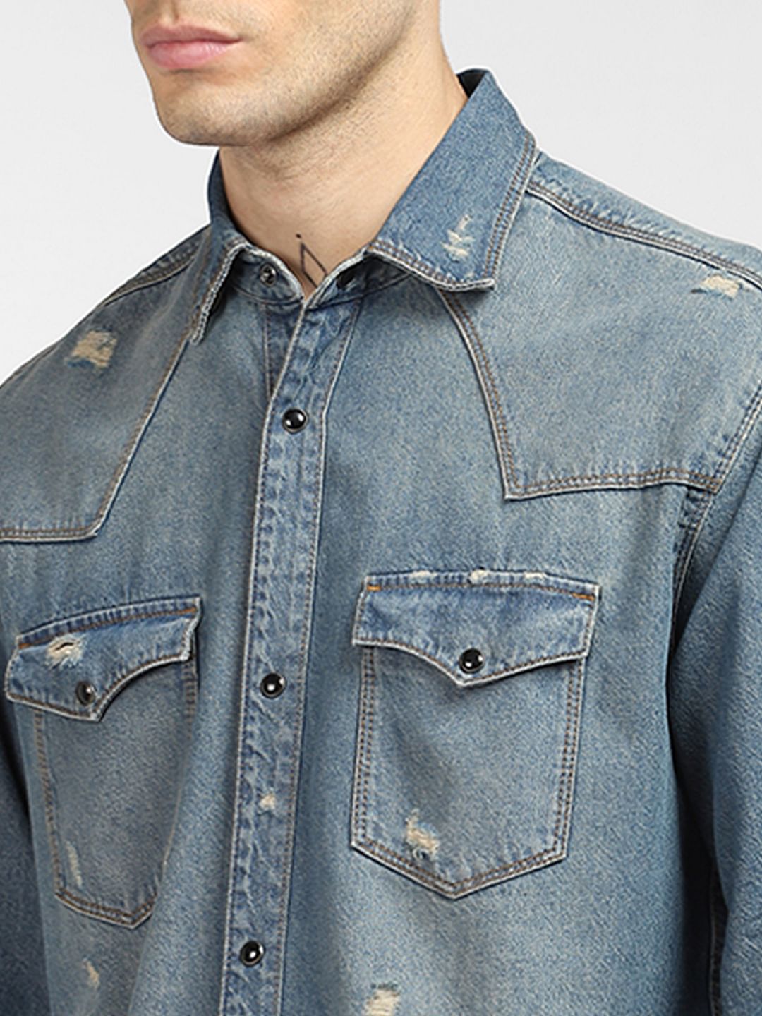 Blue Washed Denim Shirt